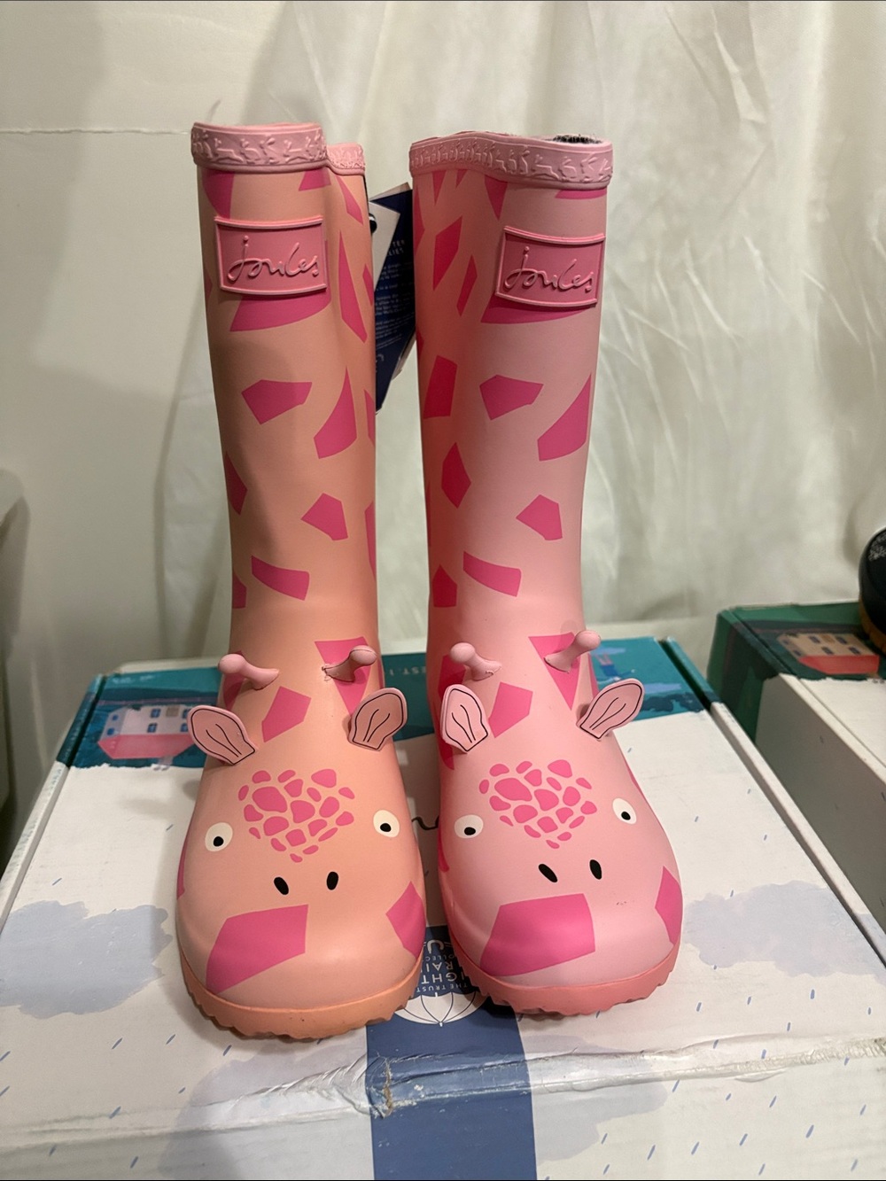 Joules Pink Giraffe Kids Rain Boots Size US 2 NWT